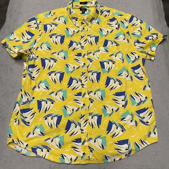 J.CREW Other - J Crew Shirt Mens XL Yellow Sailboat Print Button Down Short Sleeve Beach Preppy